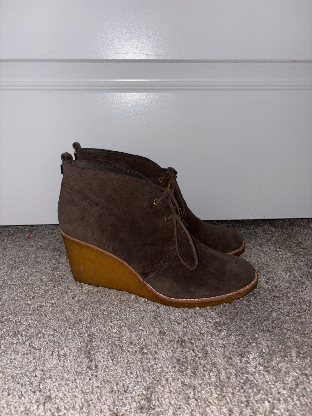 Tory Burch Brown Suede Lace-Up Wedge Bootie